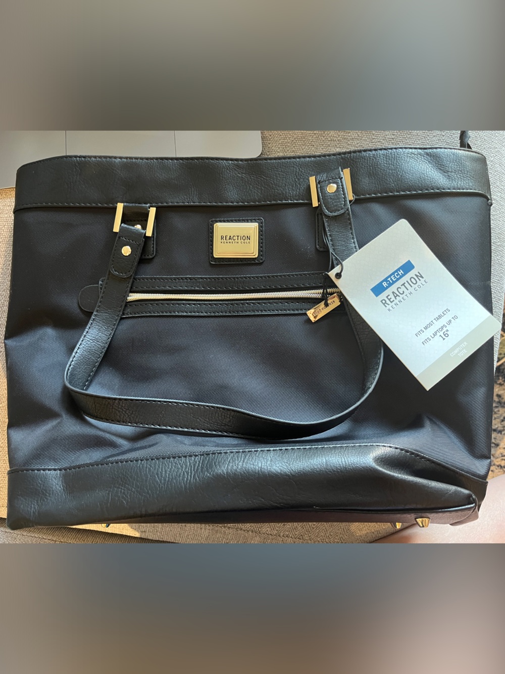 NWT Kenneth Cole Reaction Black Laptop Tote Bag